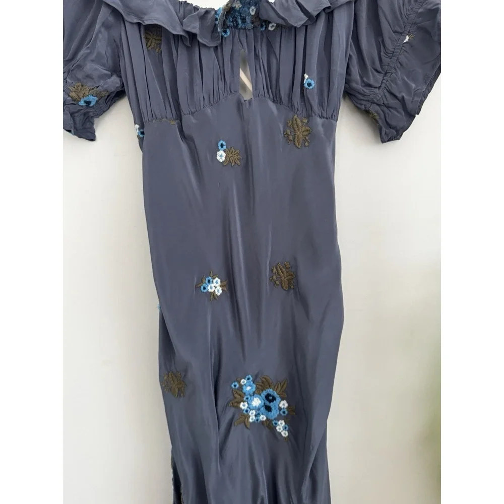 FREE PEOPLE Floral Embroidered Bali Santa Cruz Ruffle Maxi Dress L NWT